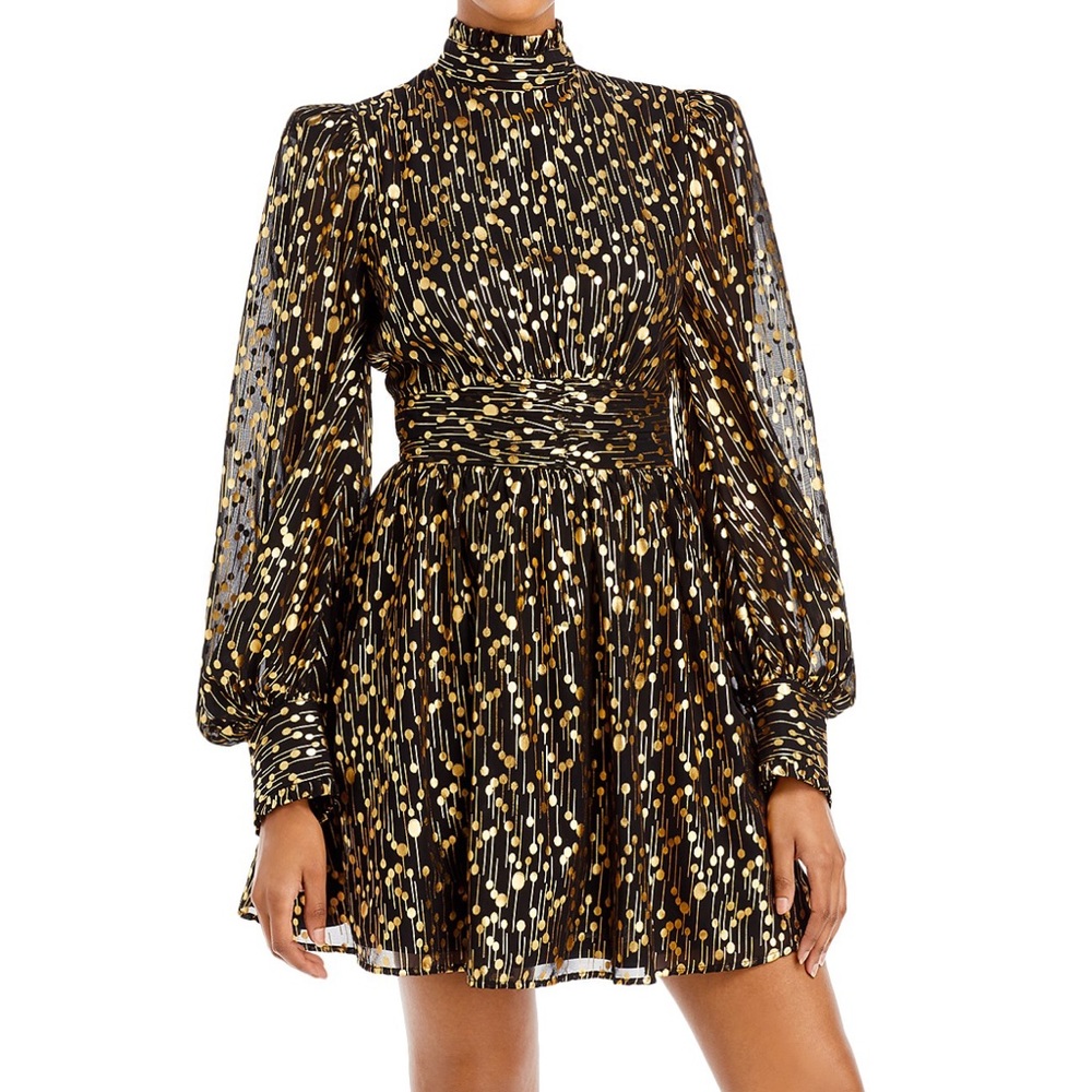 AQUA - (NWT) MOCK NECK GOLD FOIL MINI DRESS - SIZE SMALL